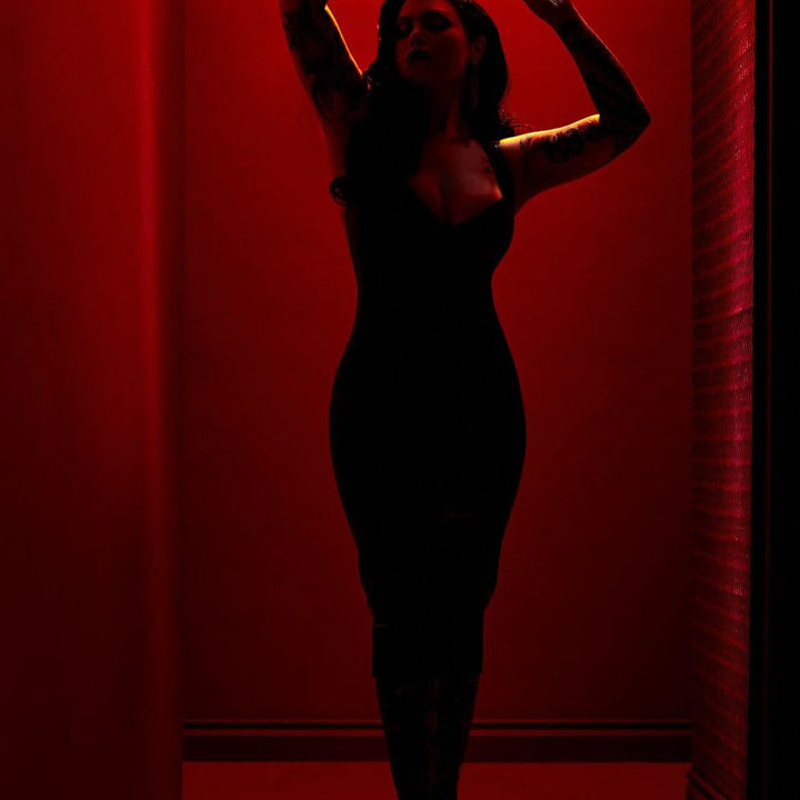 Bella Dress worn by Bailey Sarian. Styling by La Cris Ort.