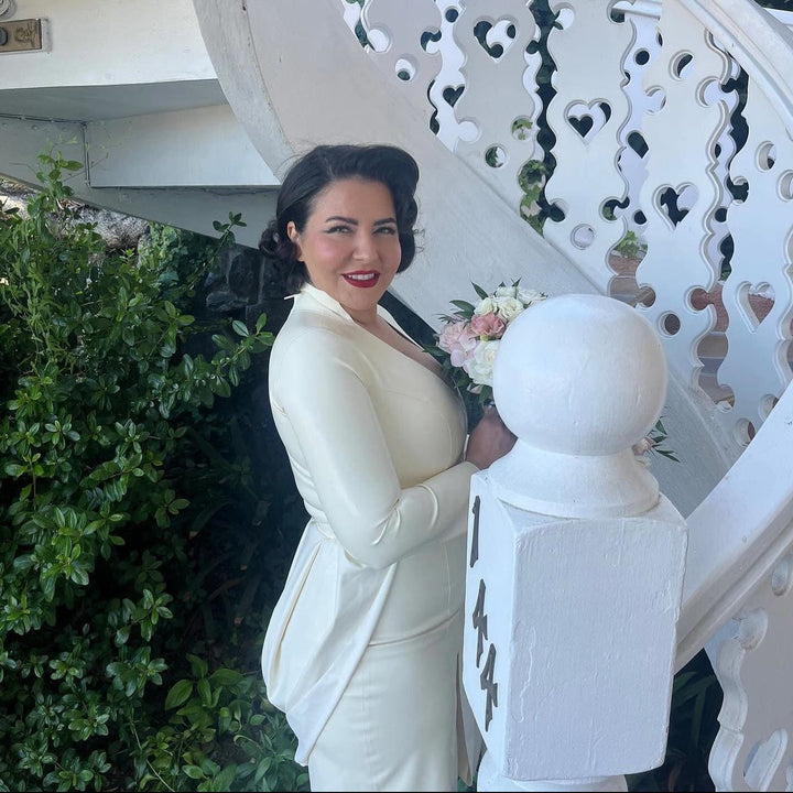 Custom pieces made for brides, in white and green latex.