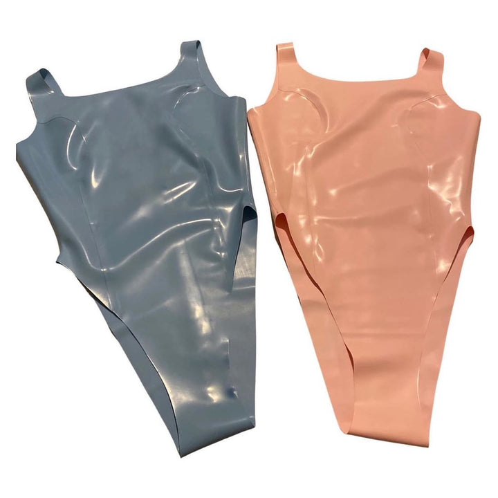 French Cut Tank Suits and Opera Length Fingerless Gloves in pink and blue.