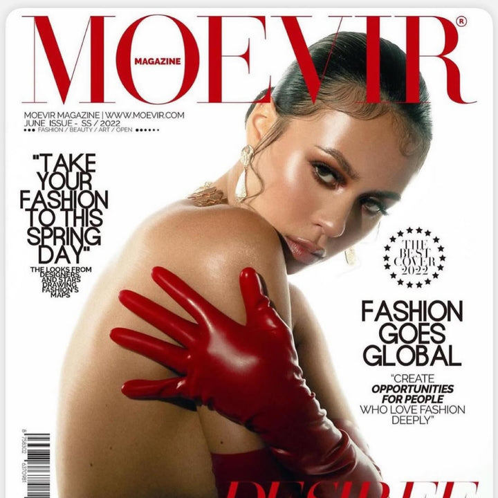 Latex Opera Gloves on the cover, worn by Desiree Schlotz. Styling by Floriana D, photograph by Afterlife Castro.