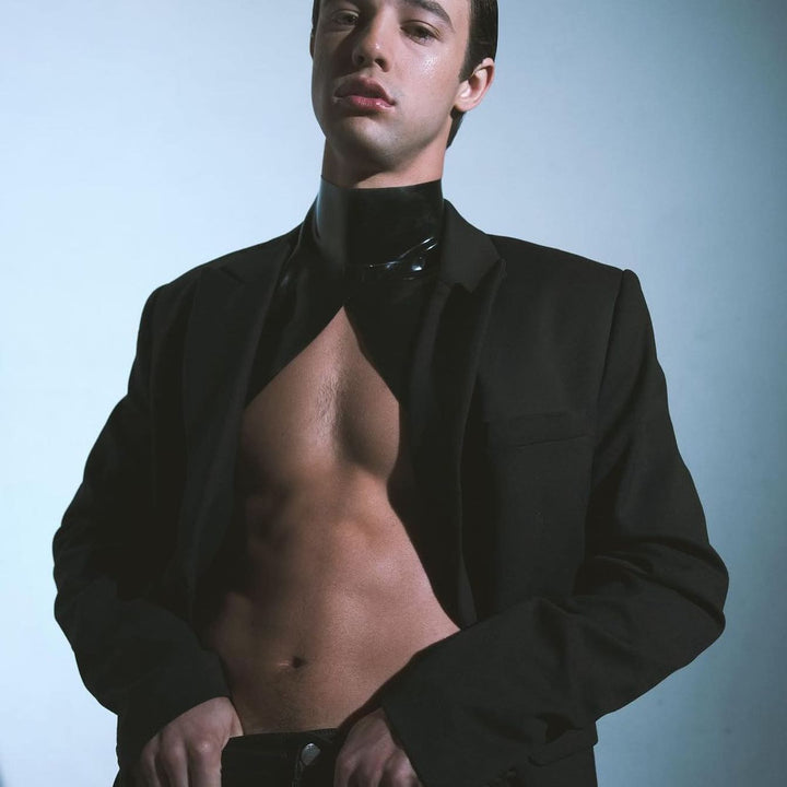 Strapped Bolero worn by Cameron Dallas. Photograph by Anthony and Edwin, fashion by Edwin J Ortega.